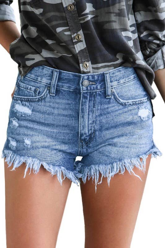 Ripped edge denim shorts