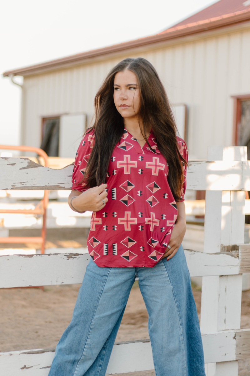 Berry Aztec Top