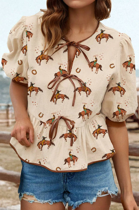 Cowboy Print Babydoll Blouse