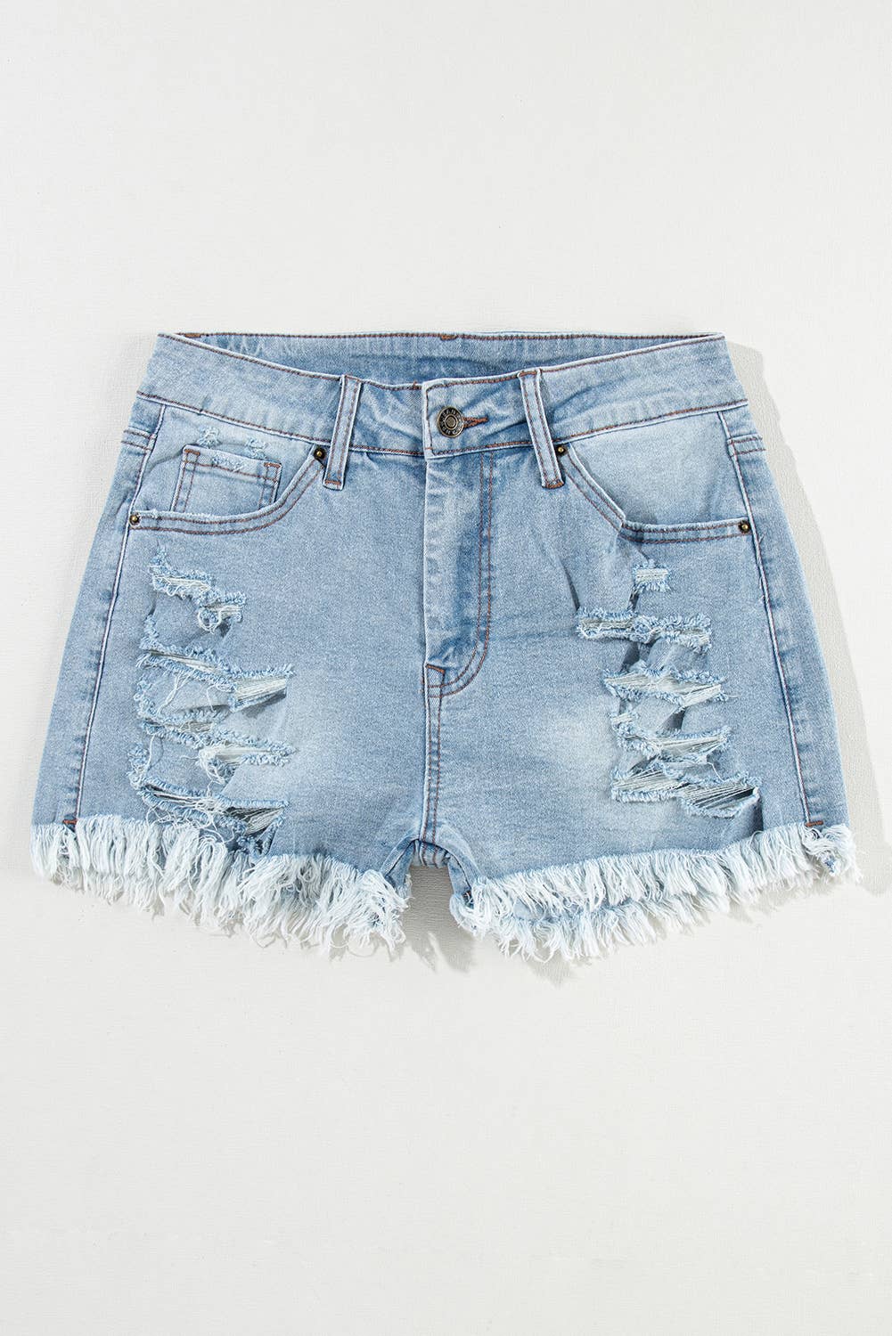 Women Distressed Raw Hem High Waist Denim Shorts