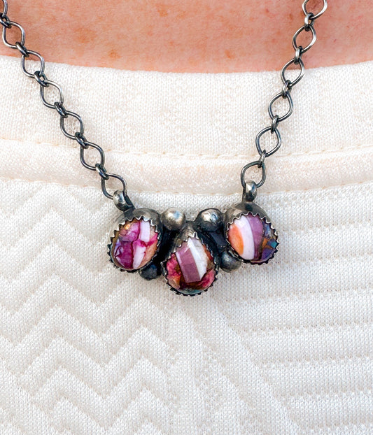 Tia Long Three Stone Pink Dahlia Necklace