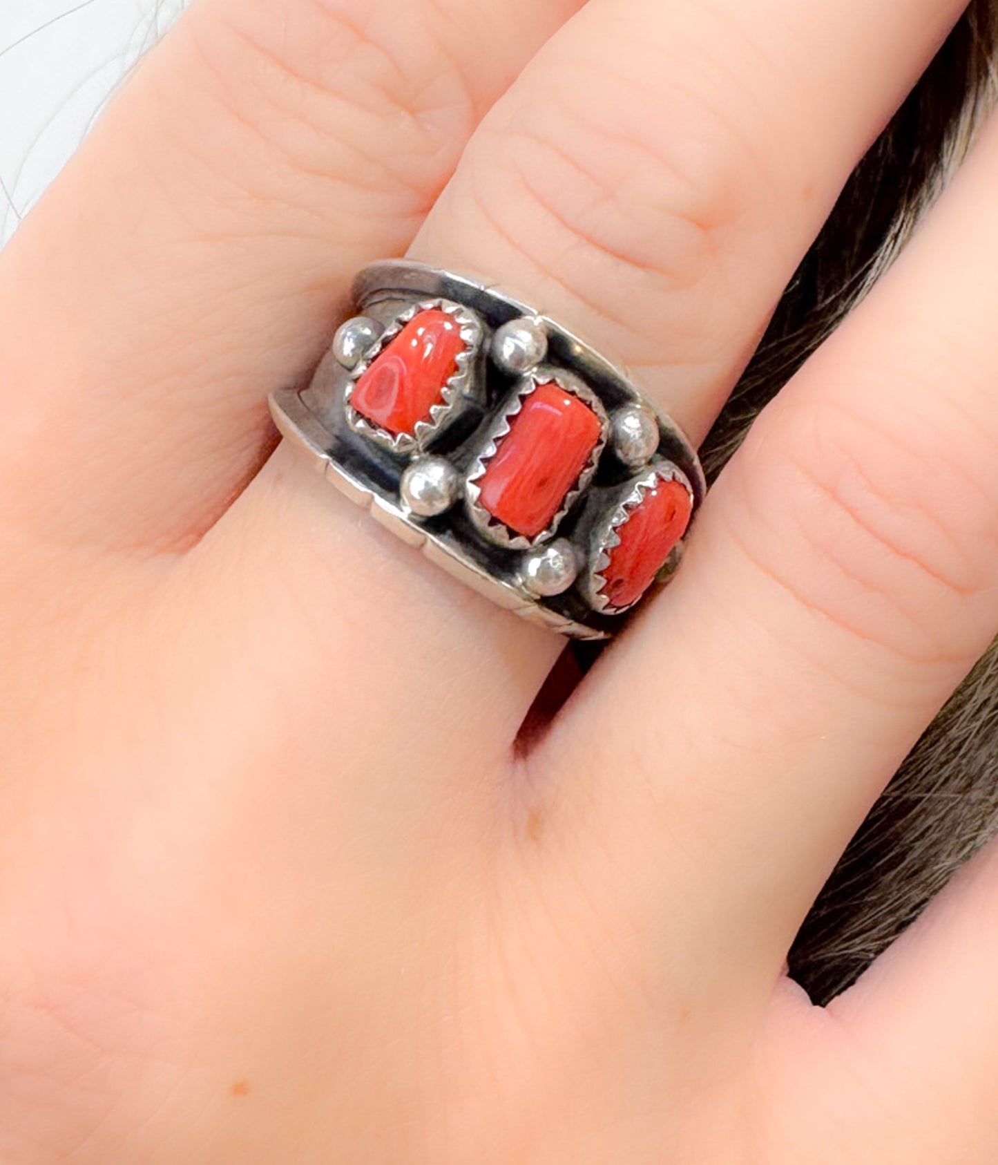 Reed Charley 3 Stone Red Coral Band